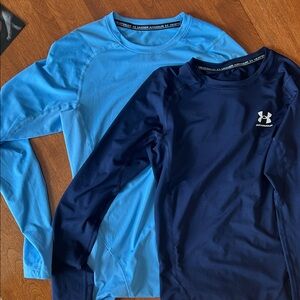 Under Armour Light Blue and Dark Blue Long Sleeve Compression Shirts